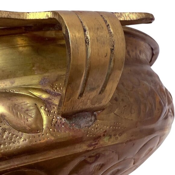 Hammered Metal Bowl with handles 8.75" Round Boho Rustic Decor Brass Tone - Picture 12 of 15